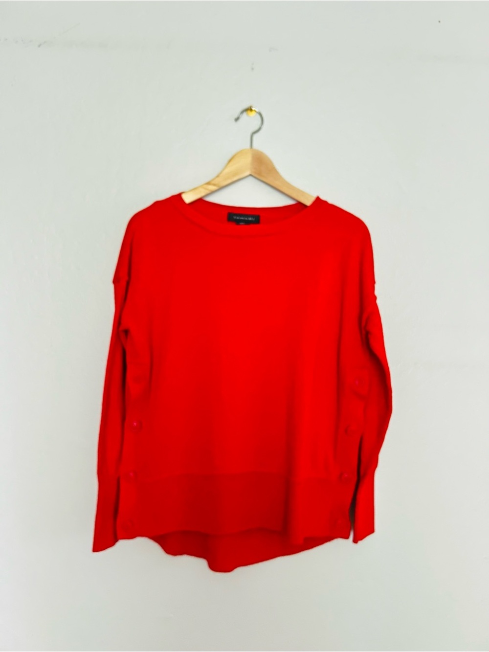 Tahari Red Side Button Crewneck Sweater